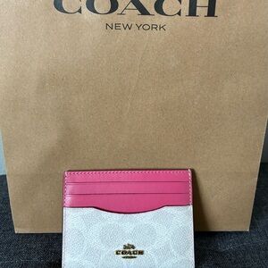 SOLDCoach Slim Card Case in Signature Coated Canvas / Leather, White /Chalk/Pink